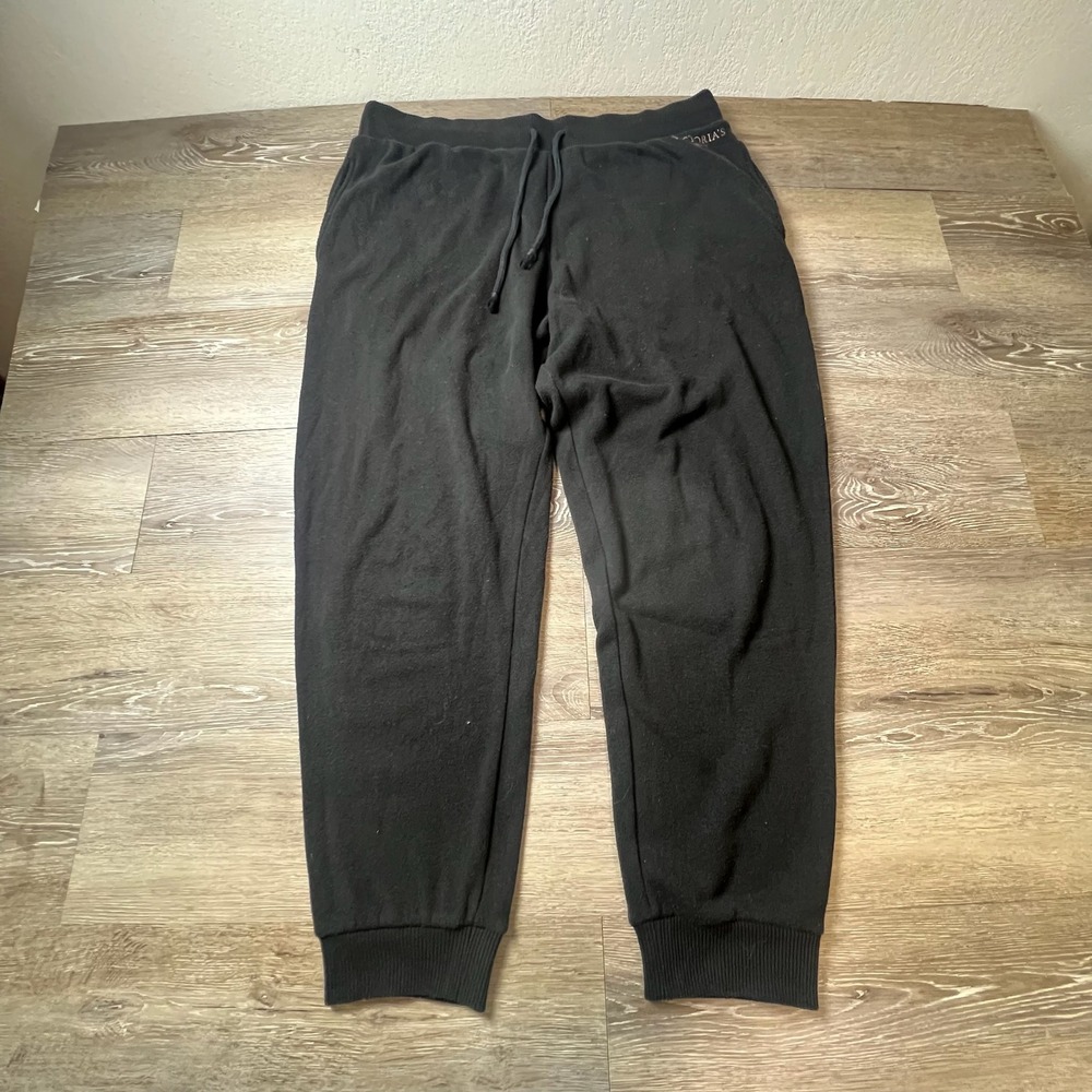 Victoria's Secret Joggers Womens Large Black Fleece Drawstring Athleisure Pants